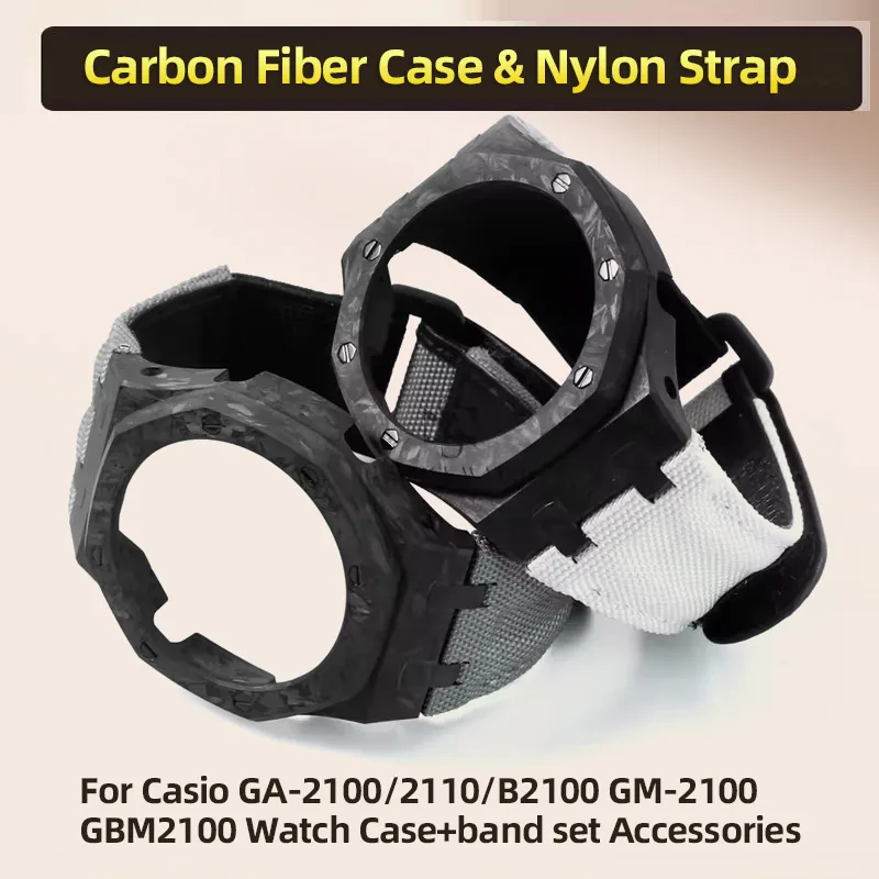 For Casio Farmhouse oak GA-2100/GA-B2100 GM-2100 GBM-2100 Mod kit GA2100 modified carbon fiber case nylon canvas strap