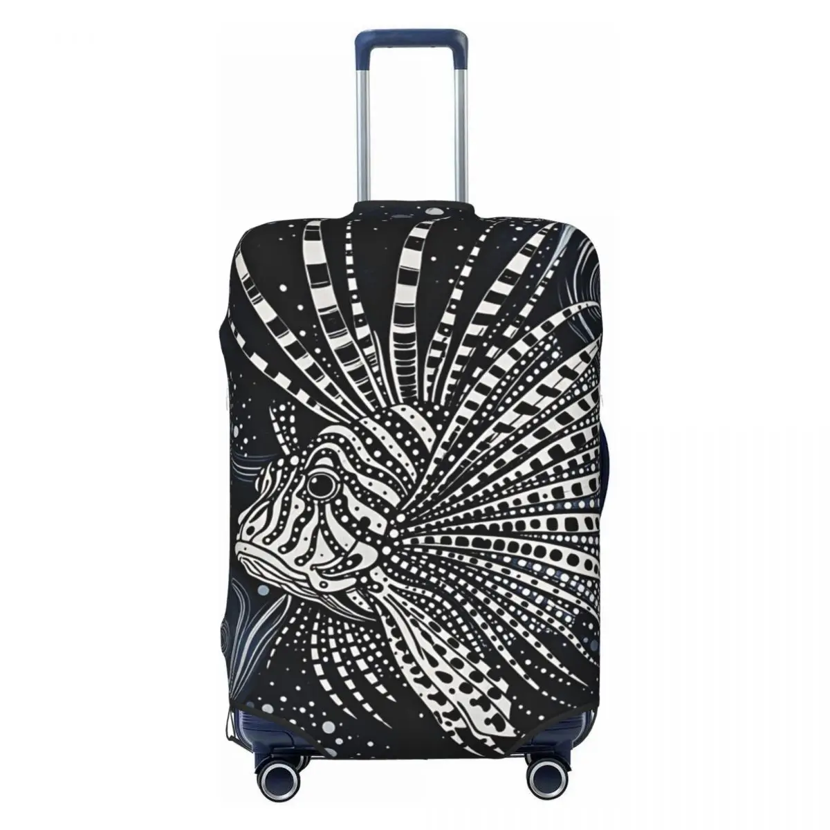 

Dark Tone White Dot Lionfish Swirl Wave Underwater Art Poster Suitcase Cover Vacation Fun Luggage Supplies Cruise Trip Protector