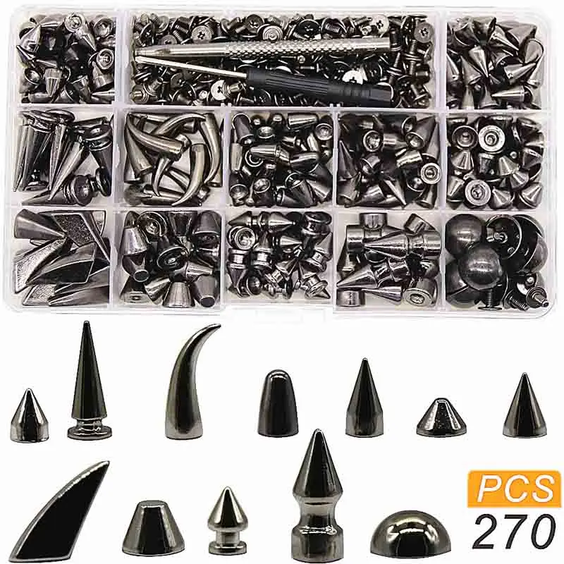 

150pcs-270pcs Metal Decor Punk Bullet Sharp Spike Cone Screw Back Rivet Stud Spot Nail For DIY Leather Bag Belt Jacket Shoes