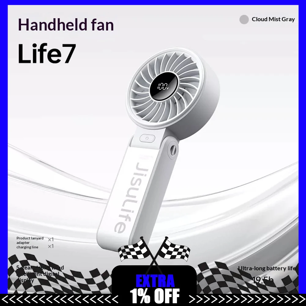 JisuLife Life7 Handheld Small Fan Five-Range Strong Wind Various Wind Types Handheld Fan 19 Hours Long Battery Life Low Noise