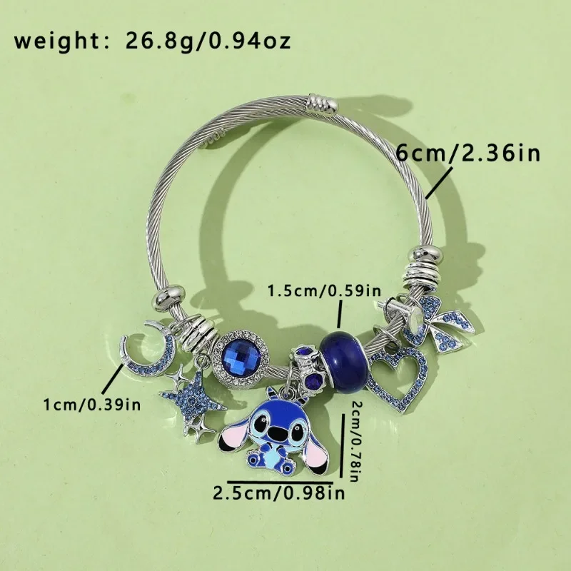 달 별 DIY 파란색 핑크 구슬 장식 귀여운 릴로 & 스티치 매력 팔찌, 사랑 펜던트 Pulsera 쥬얼리 액세서리, 어린이 소녀 선물