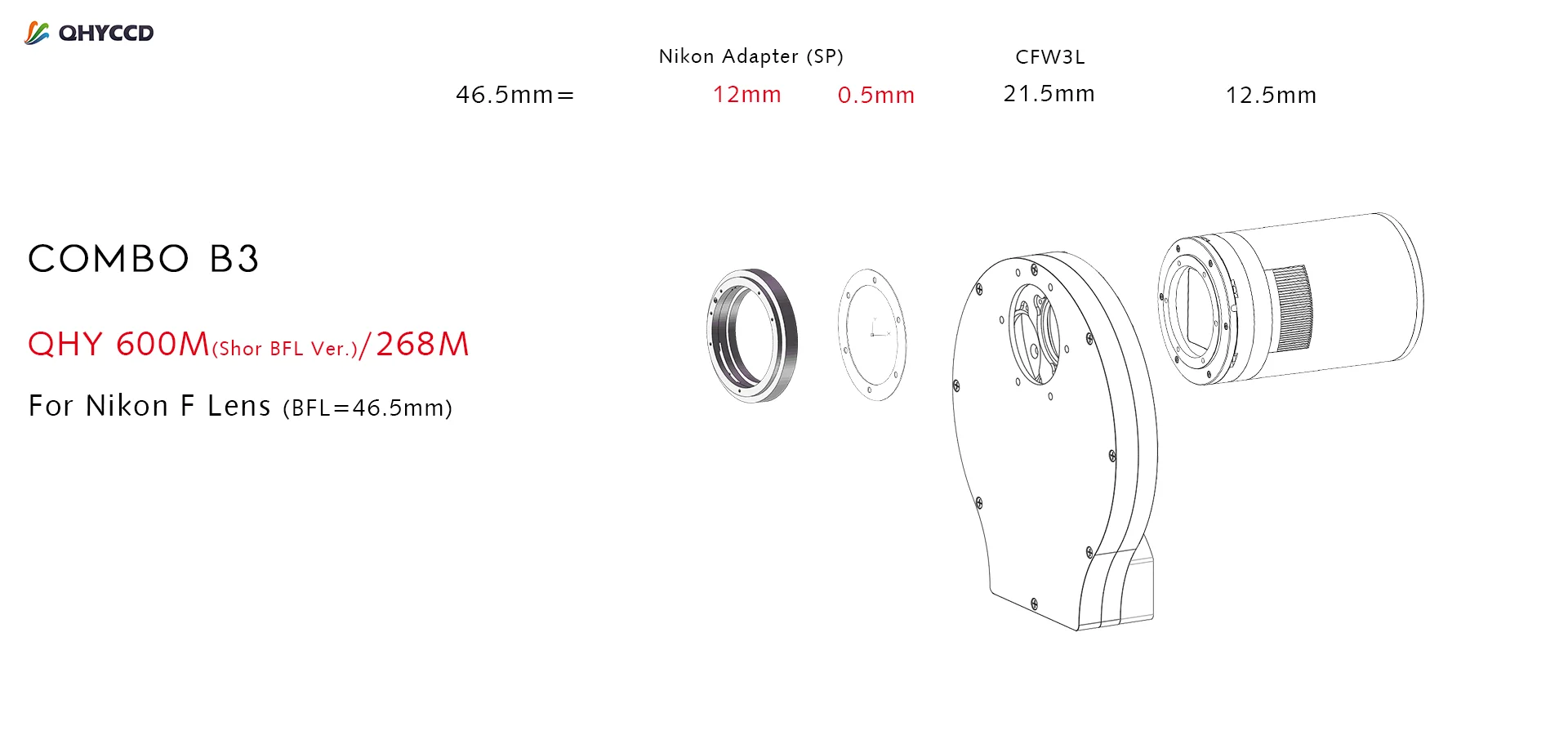 Set di adattatori per obiettivi DSLR QHYCCD-Nikon, B3, M54