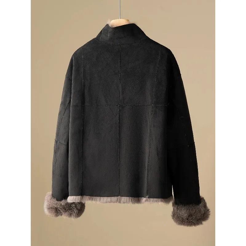 Genuine Fur Whole Leather Stand Collar Black Two Wear Women Fur Coat 2026 New Thick Warm Temperament Versatile
