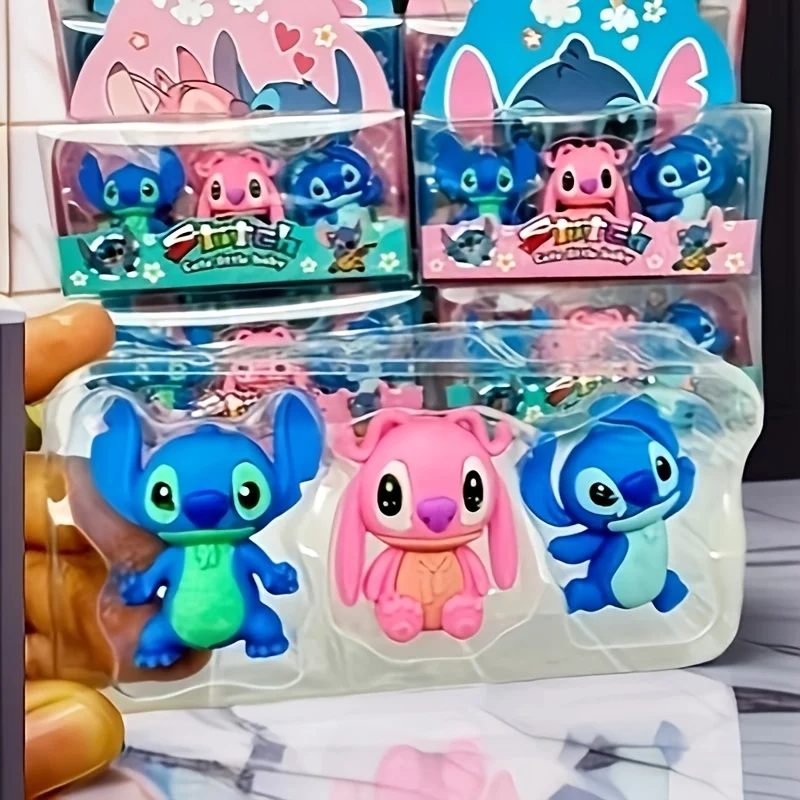 Disney Stitch Embroidered Cartoon Eraser Set With Lovely 3D Design, Cute Creative Eraser Stationery