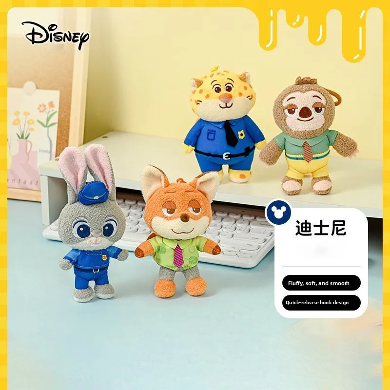 디즈니 오리지널 주토피아 주디와 닉 레오파드 경찰관 라이트닝 Q-참 키체인 가방 참 플러시 장난감 슈퍼 귀여운 휴일 선물