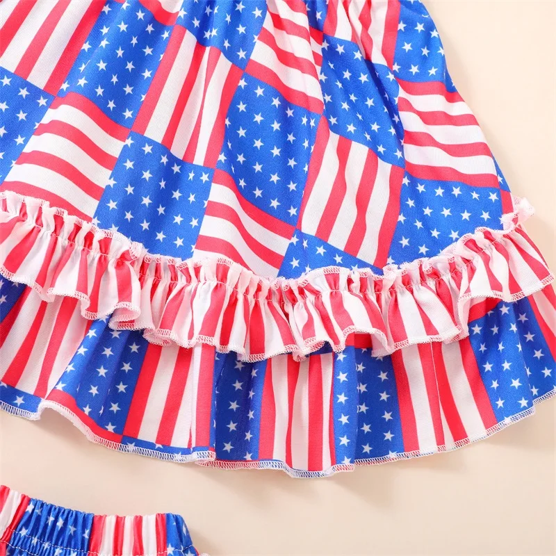 

Fourth of July Girls Outfit Set Patriotic Tank Top and Shorts with Headband Independence Day Clothing Set