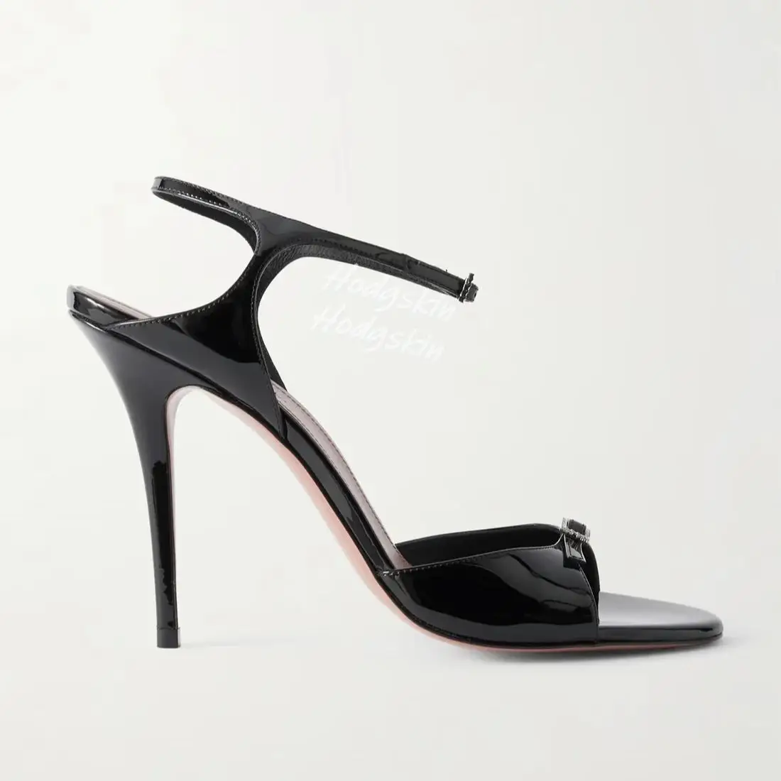 

Black Leather Silver Crstals Buckle Sandals Solid Thin High Heels Ankle Strap Buckle Summer Shoes Luxury 2025 New Catwalk Brown