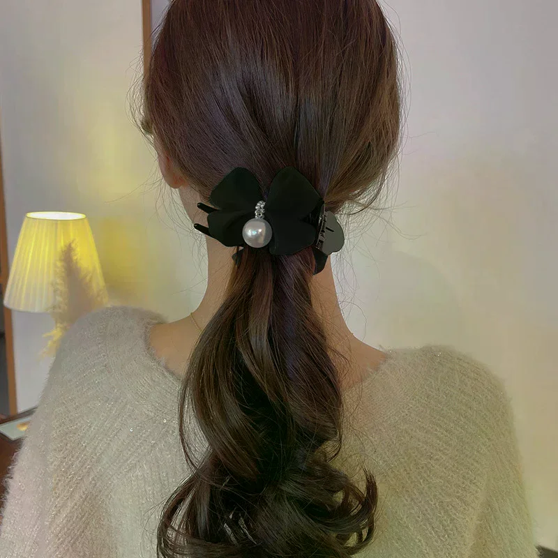 جديد لؤلؤة ربطة القوس فيونكة مشبك شعر كليب أفخم ذيل حصان ثابت مشبك شعر أنيق المرأة أغطية الرأس الإكسسوار هدية لفتاة