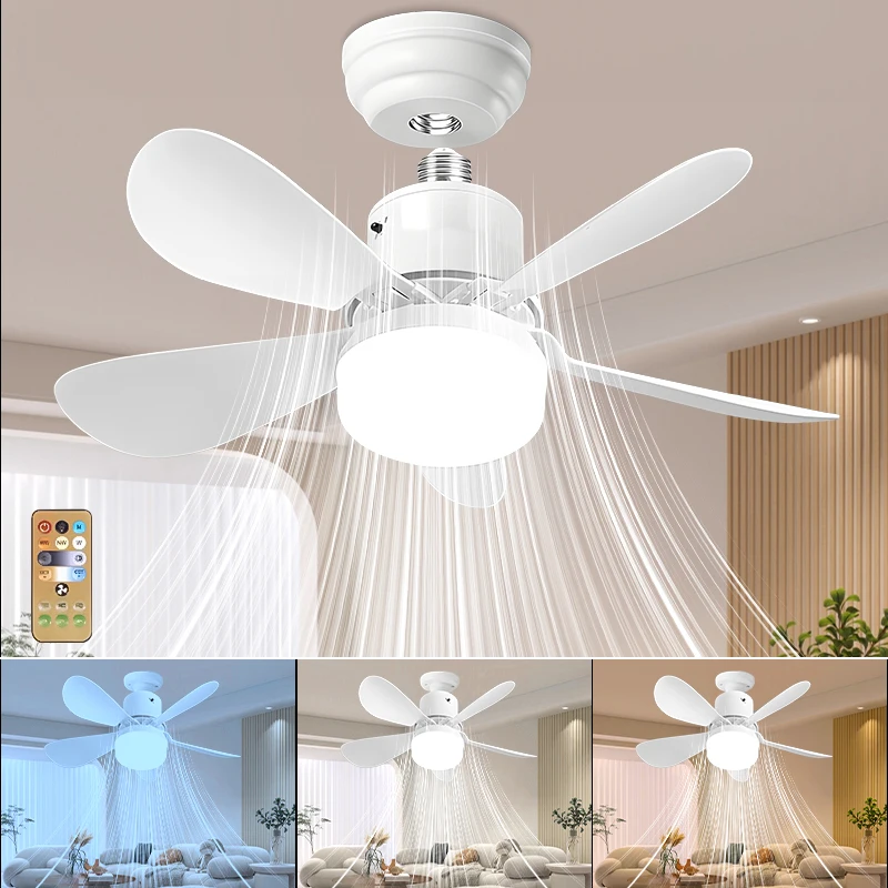 

E27 Base LED Ceiling Fan Light with Remote Control 85V-265V Voltage 3 Color Lights Dimmable Lamp for Living Room Home Decor