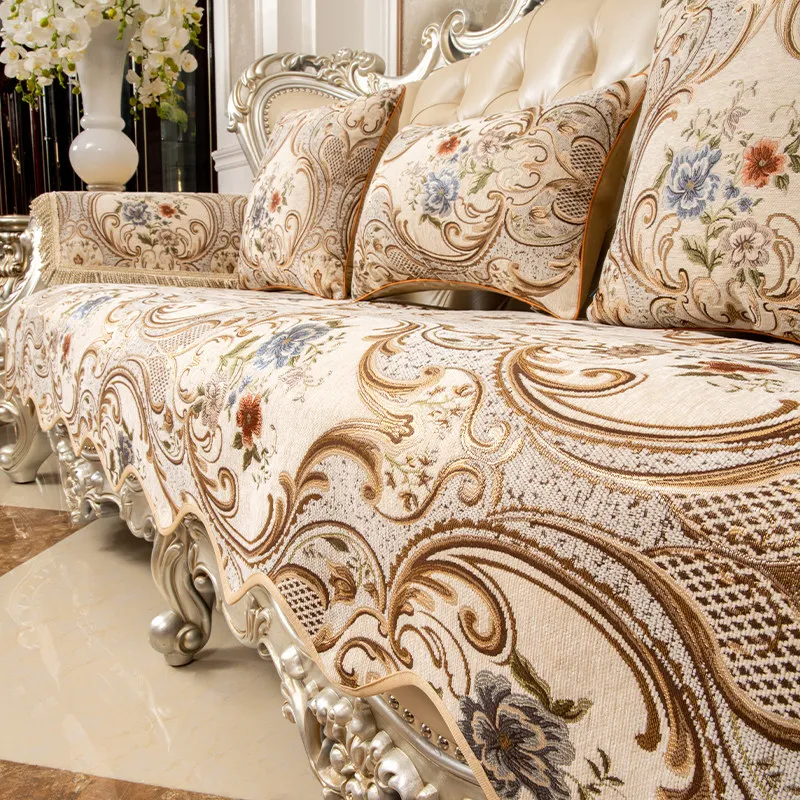 

European-style Couch Covers Home Decor Items Anti-slip Furniture Protection Slipcover Sofa Living Room Seat Cushion Embroidery
