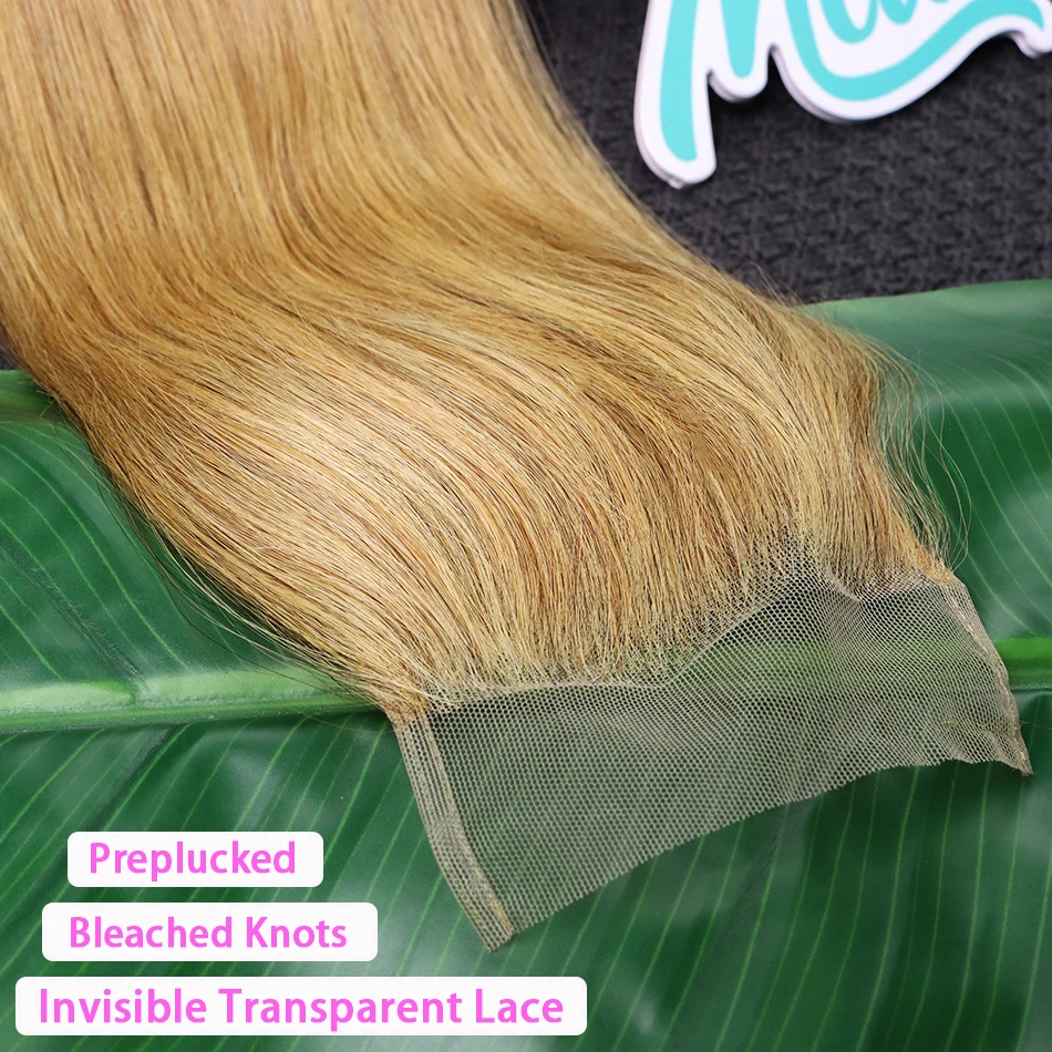 

4x6 Lace Closure #27 Color 100% Straight Human Hair Preplucked Bleached Knots Invisible Transparent Lace Raw Hair For Women