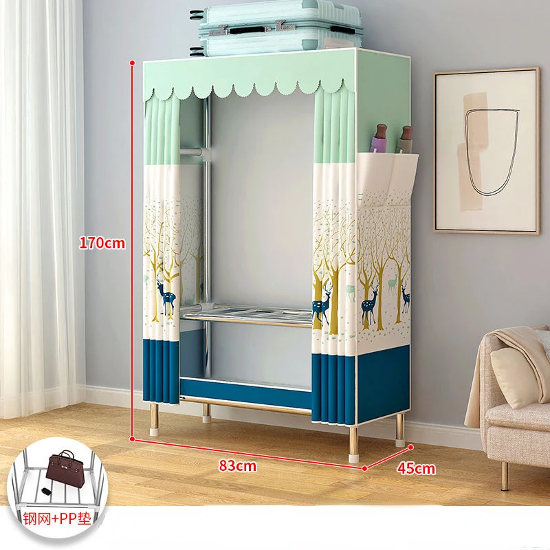 Simple Steel Pipe Cloth Wardrobe Reinforcement Bedroom Assembly Cabinet Hanging Floor Clothes Storage Rack Household Furniture