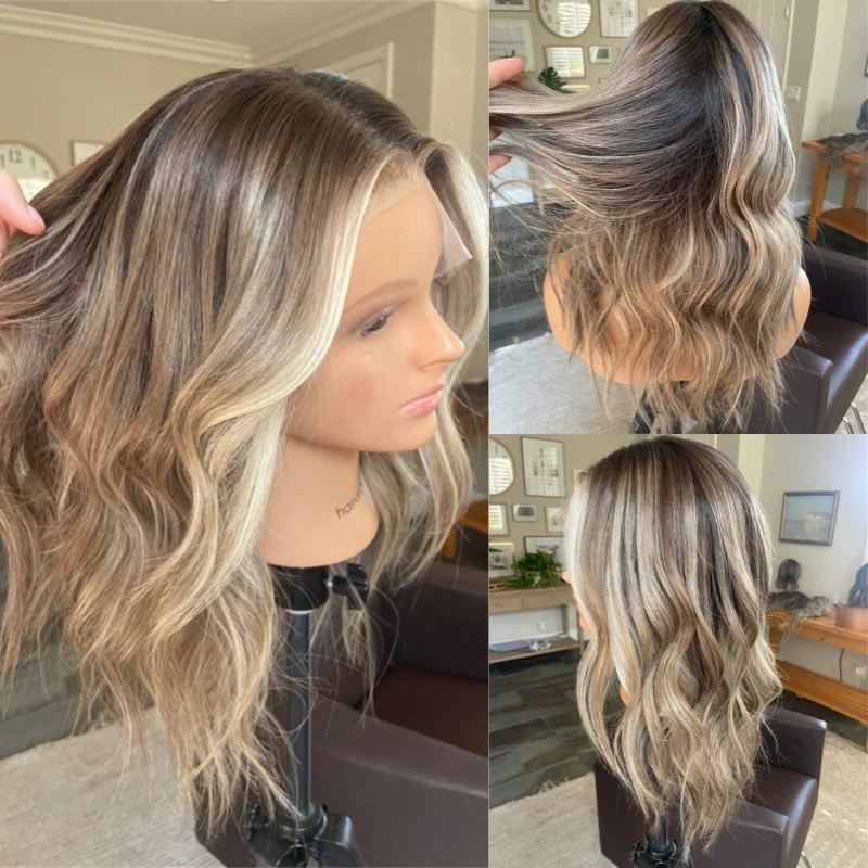 High Quality Synthetic Wig Middle Part Ombre Caramel Brown Wig Girls Party Daily Used Natural Preplucked Hairline Soft Wave Wig