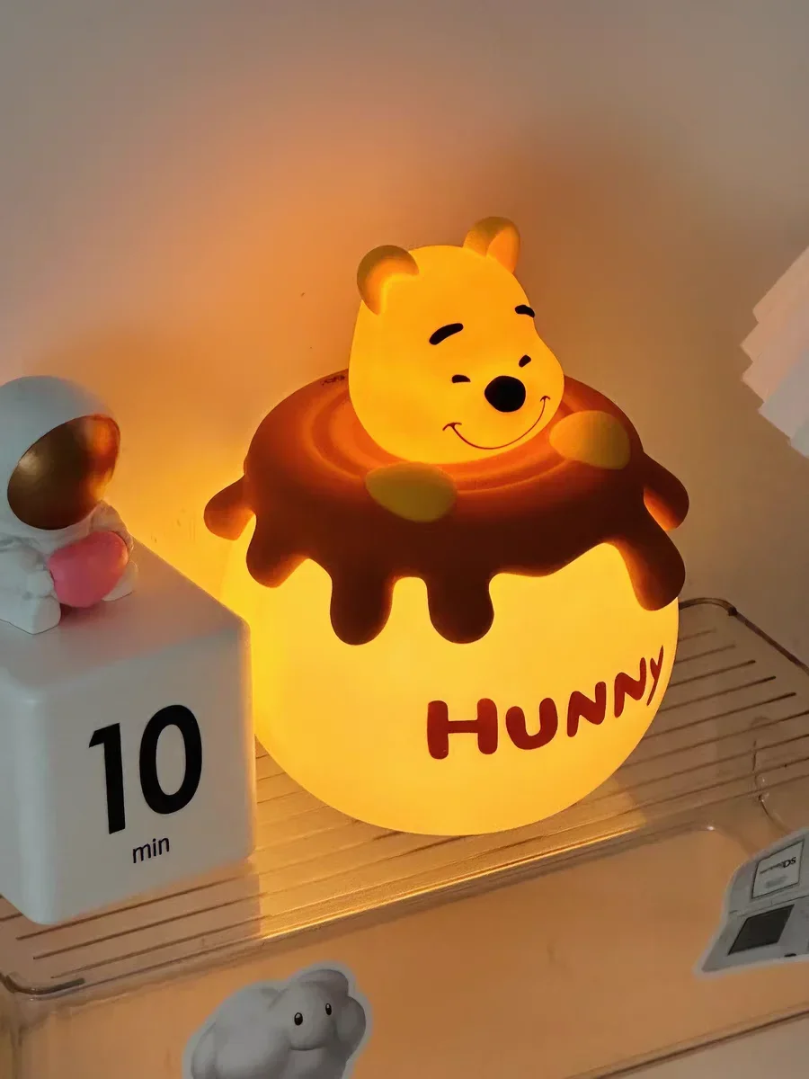 Hot Disney Winnie The Pooh Bee Jar Shape Creative Cute Night Light Silicone Material Soft Light Eye Protection Childrens Gift