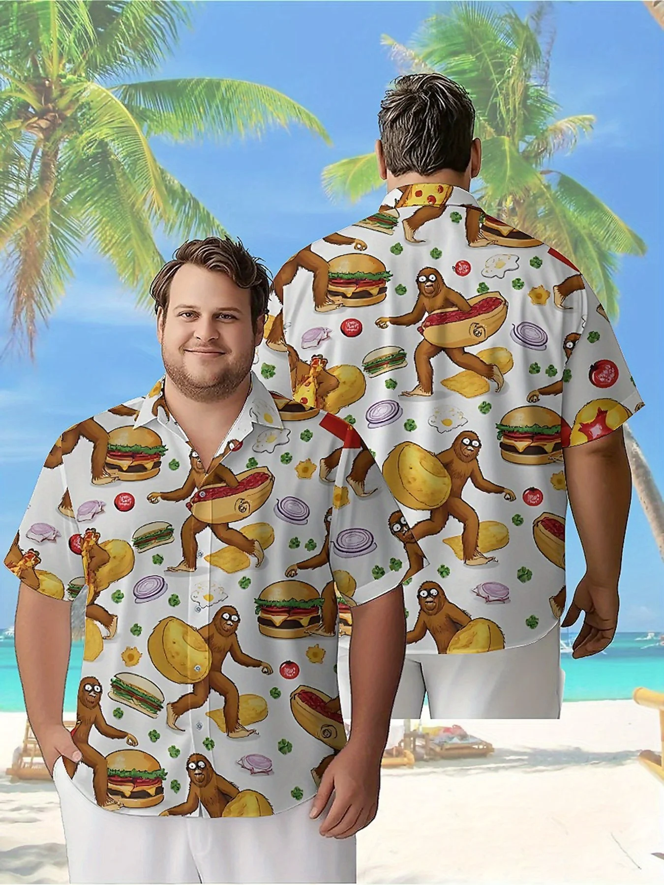 

Men's Plus Size Hawaiian Shirts Fun Retro Fast Food Theme Pattern, Summer Casual Tops, Outdoor and Party, Streetwear