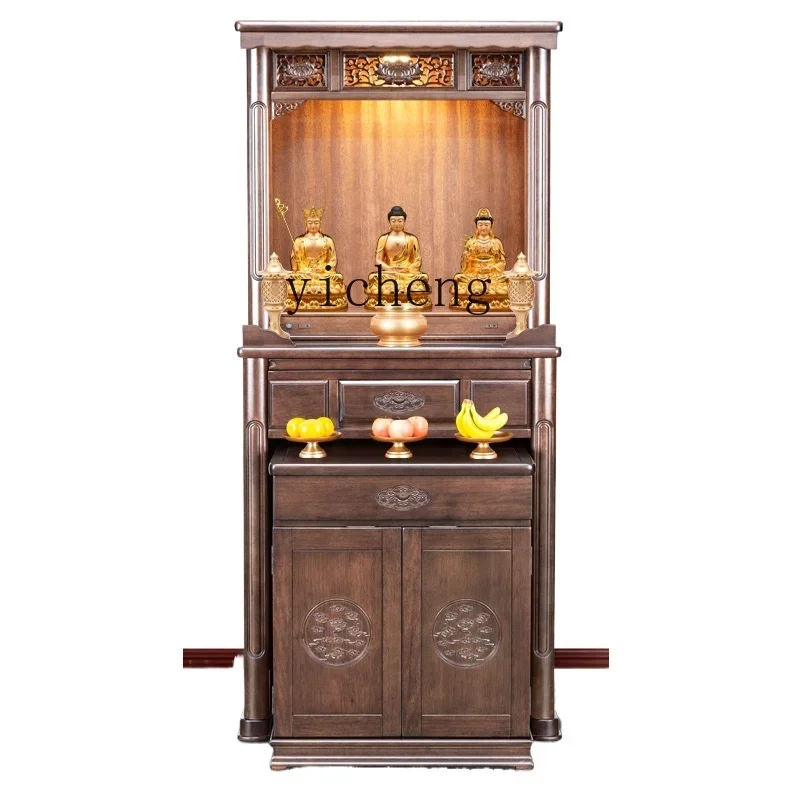 TQH Household offering Cabinet Solid Wood Buddhist Niche New Chinese  Buddha Cabinet Shrine Modern Light  Simple Altar Cabinet