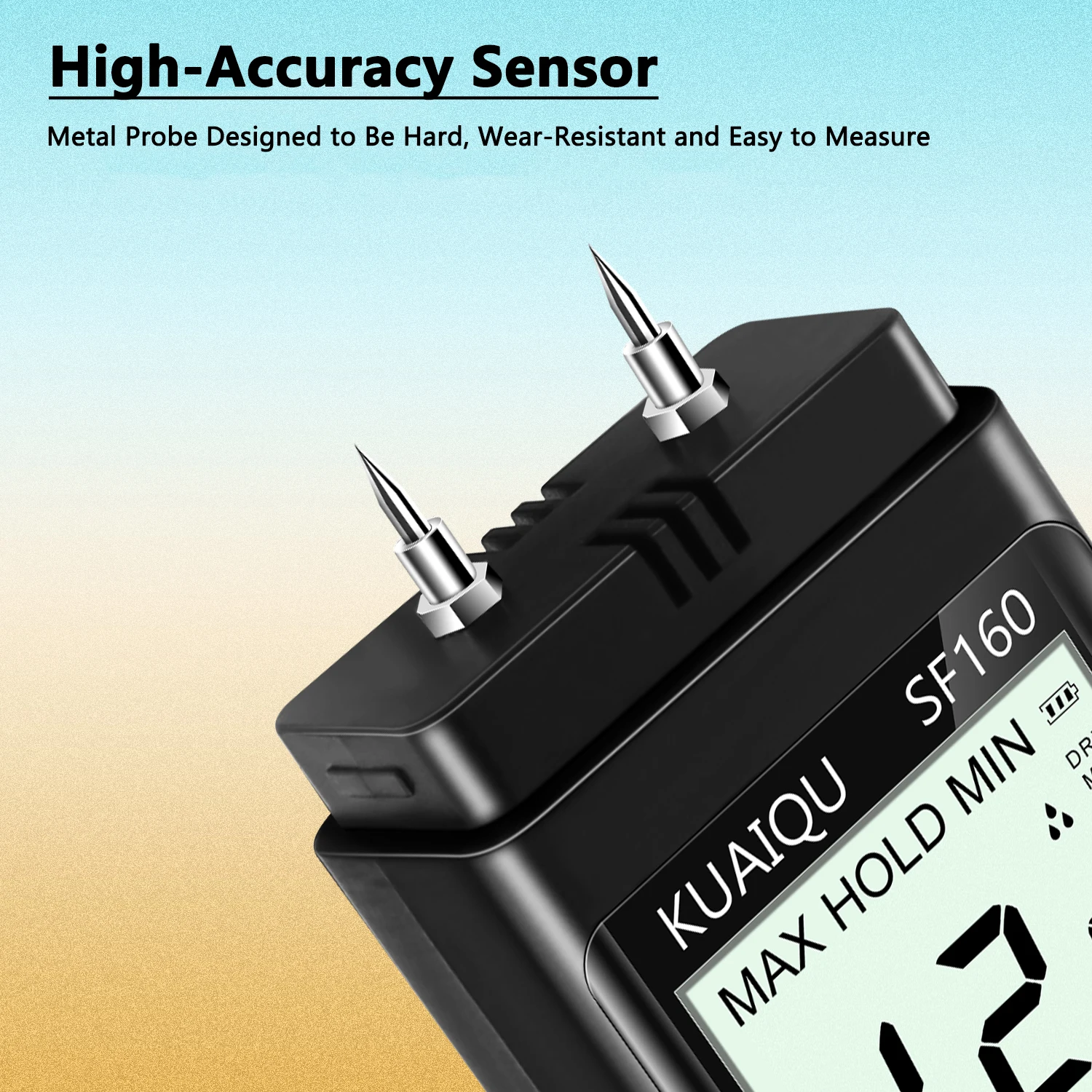 KUAIQU مقياس الرطوبة الرقمي الخشب مقياس الرطوبة اختبار محتوى المياه للخشب/RV/الطوب مع بيانات MIN/MAX عقد شاشة الكريستال السائل HD