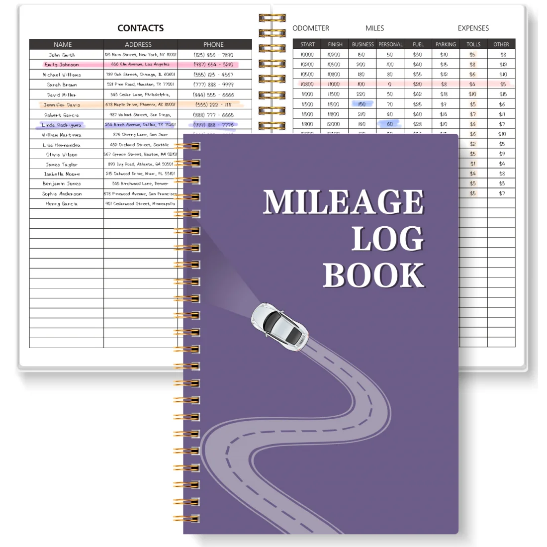 Libro di registro per chilometraggio A5, localizzatore di spese per veicoli con contachilometri, miglia, carburante, parcheggio, perfetto per documenti di auto aziendali e personali