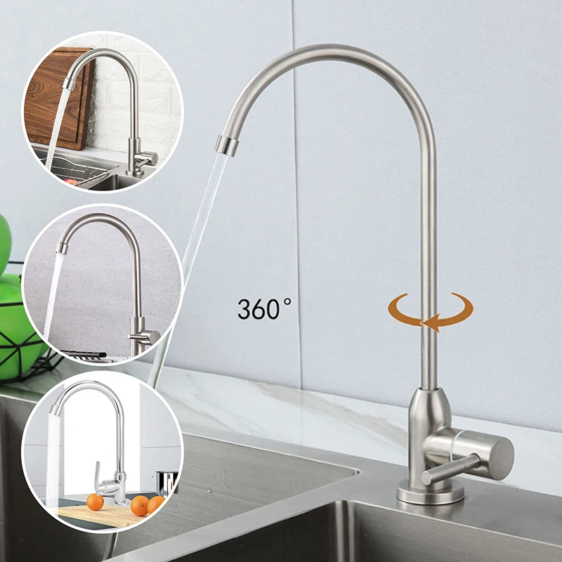 Single Handle Kitchen Sink Faucet Stainless Steel 360 Rotatable Laundry Faucet Cold Water Tap Household Accessories