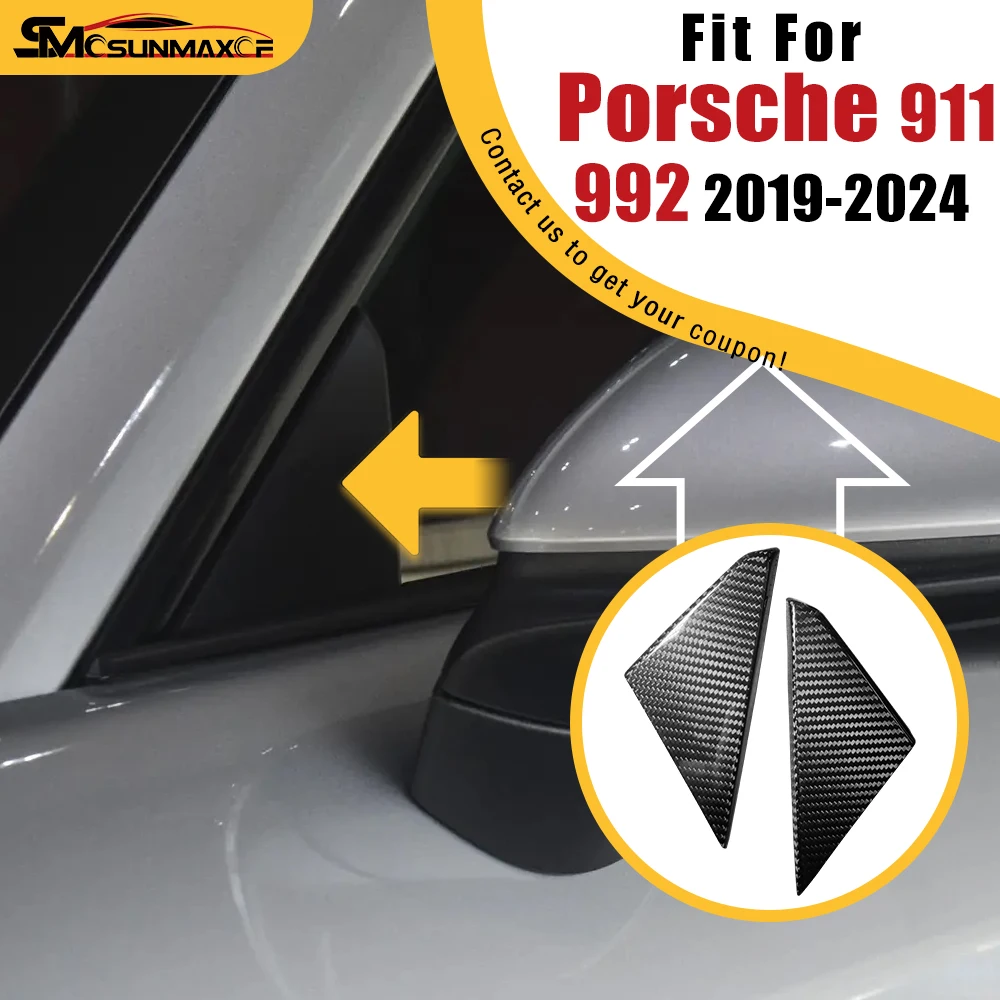 

For Porsche 911 992 Carrera Turbo Targa 2019-2024 Carbon Fiber Car Exterior A-Pillar Triangle Window Decoration Cover Sticker