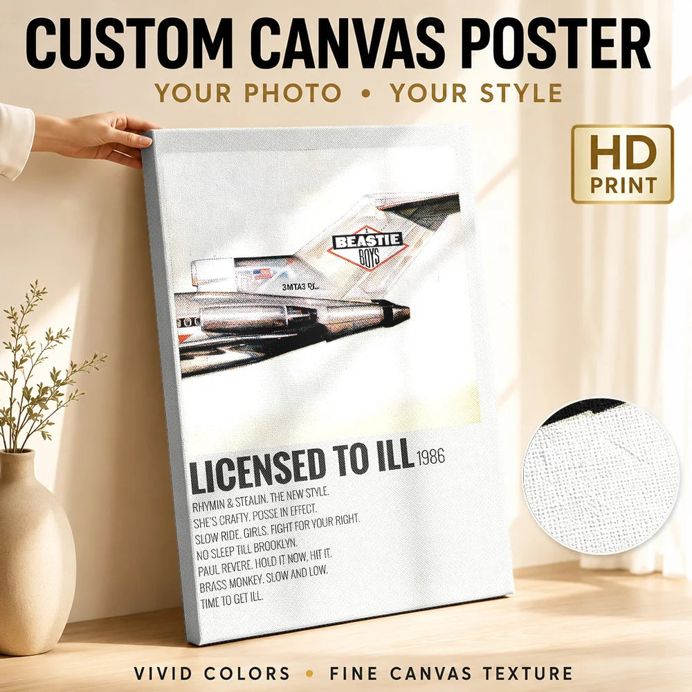 Beastie Boys Licensed To Ill Framed Canvas Print Personalized Photo Album Cover With Tracklist Wall Art For Recording Studio