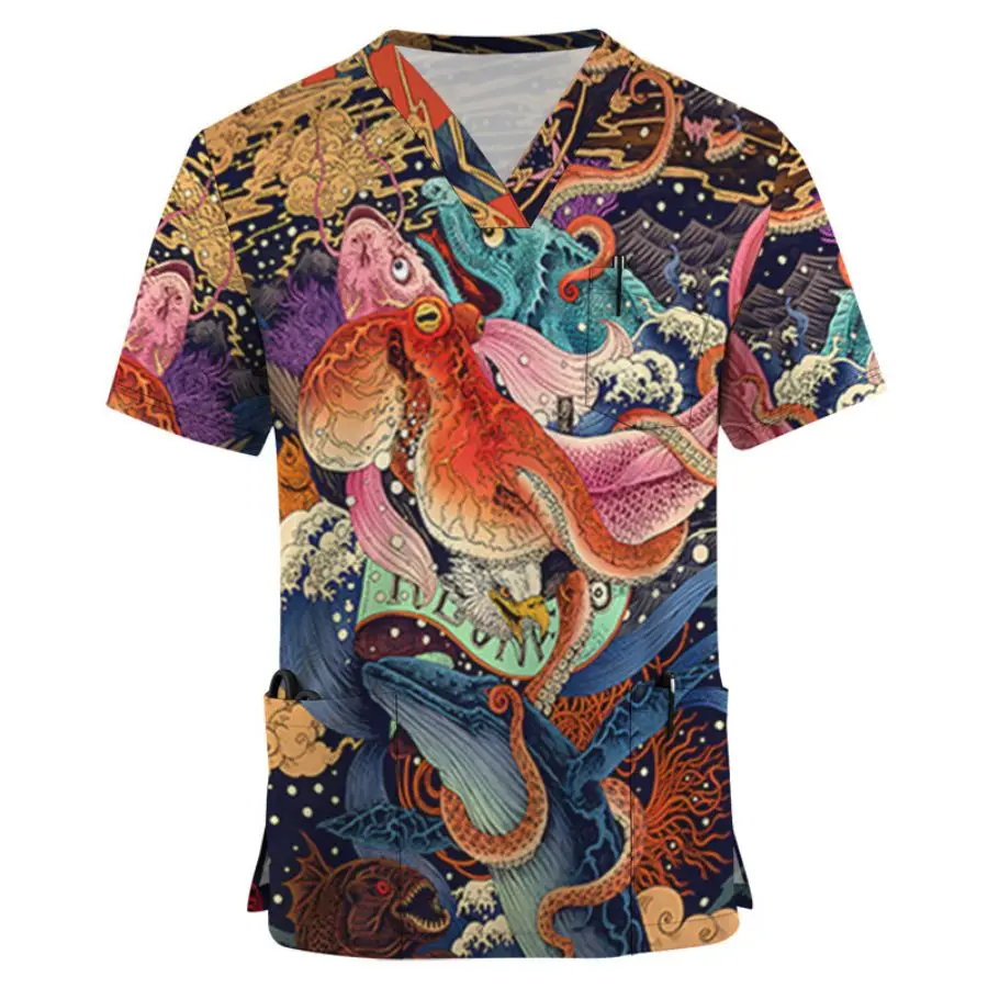 

Advanced summer workwear for male caregivers, V-neck fashionable casual short sleeved professional attire