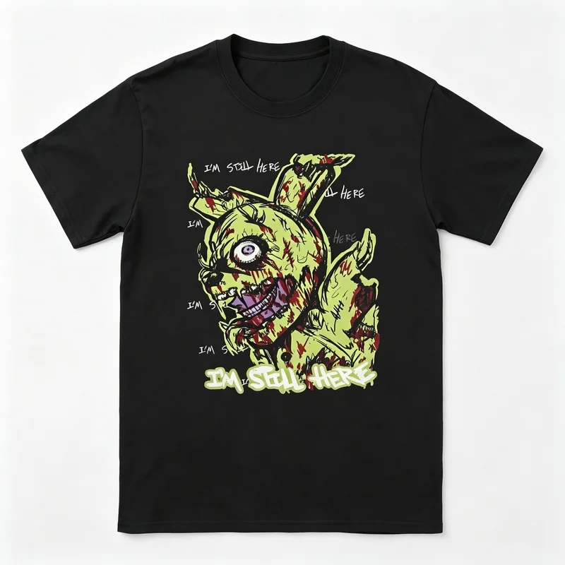 FNAF Scary Green Bunny Monster T Shirt  Five Nights Bloody Graffiti Artwork Casual Streetwear Cotton Graphic Tee Y2k Top