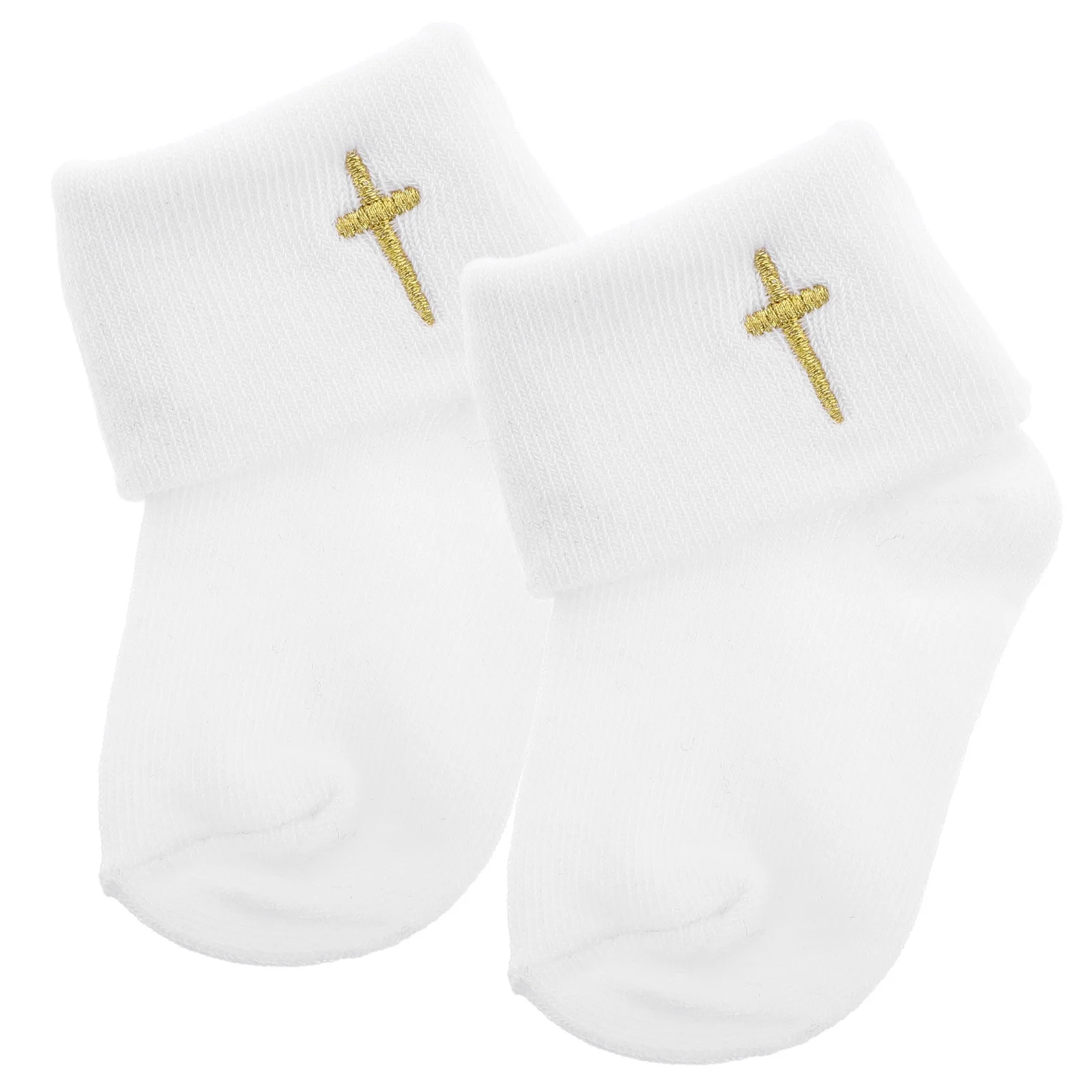 

1 Pair Baby Turn Cuff Socks Soft Cotton Anti Slip Ankle Socks For 0-1 Year Old Infant Baptism Footwear Christening Booties White