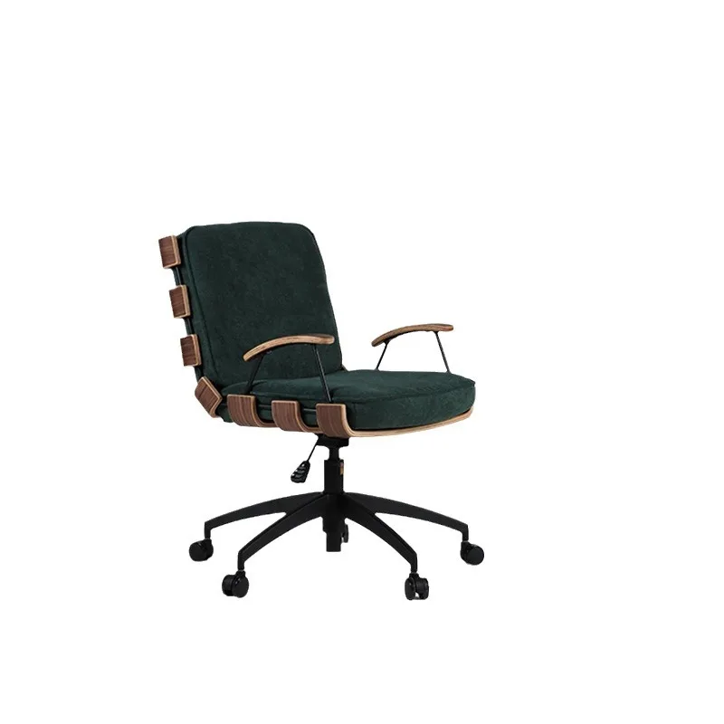 

Nordic office chair study computer chair retro walnut leather home swivel chair seat lift