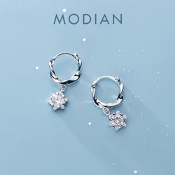 MODIAN Sparkling AAA Zircon Flower Irregular Hoop Earring for Women Real 925 Sterling Silver Wedding Engagement Original Jewelry