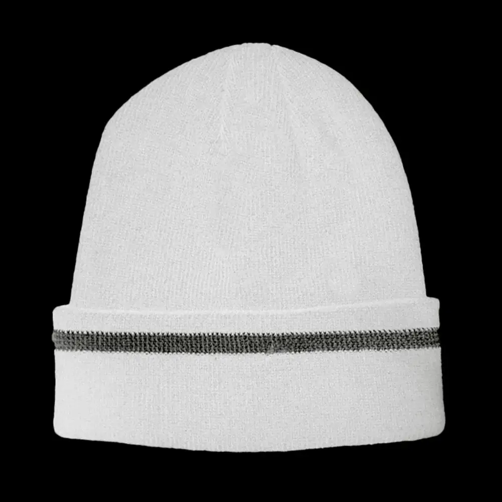 

Reflective Detail Hat Reflective Strip Knitting Hat for Outdoor Activities Warm Unisex Headwear with Windproof Design Resistance