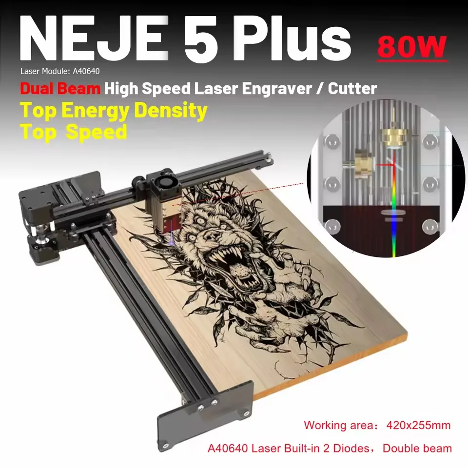 NEJE 5 Plus CNC Laser Cutter 80W Metal Engraver Machine Stainless Steel Engraving Tool Bluetooth APP Control Lightburn