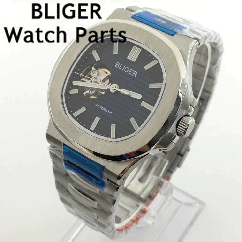 Bliger-メンズ透かし彫り自動巻き時計,機械式時計,グリーンダイヤル,発光サファイアガラス,スチール,防水,nh38,40mm