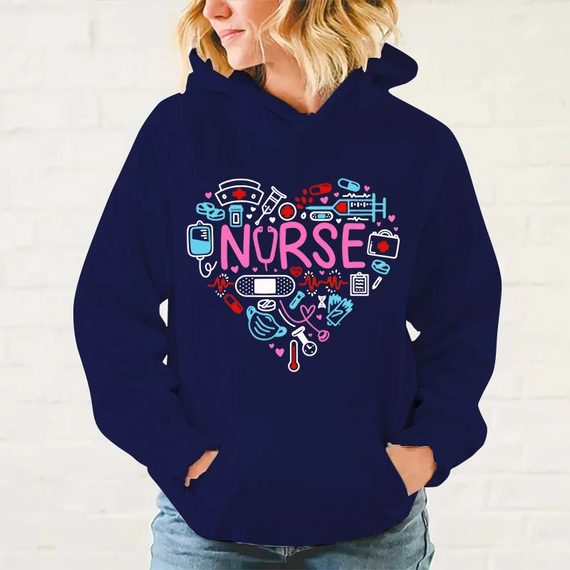 Women\'S Winter Autumn Fashion Hooded Casual International Nurses\' Day Nurse Love Printed Long Sleeve Hoody Hoodies Sweatshirts