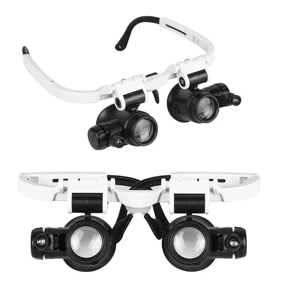 Headband Magnifier Glass Magnifying Glasses with LED Light Jewelry Appraisal 10x 15x 20x 25x Adjustable Lens Loupe