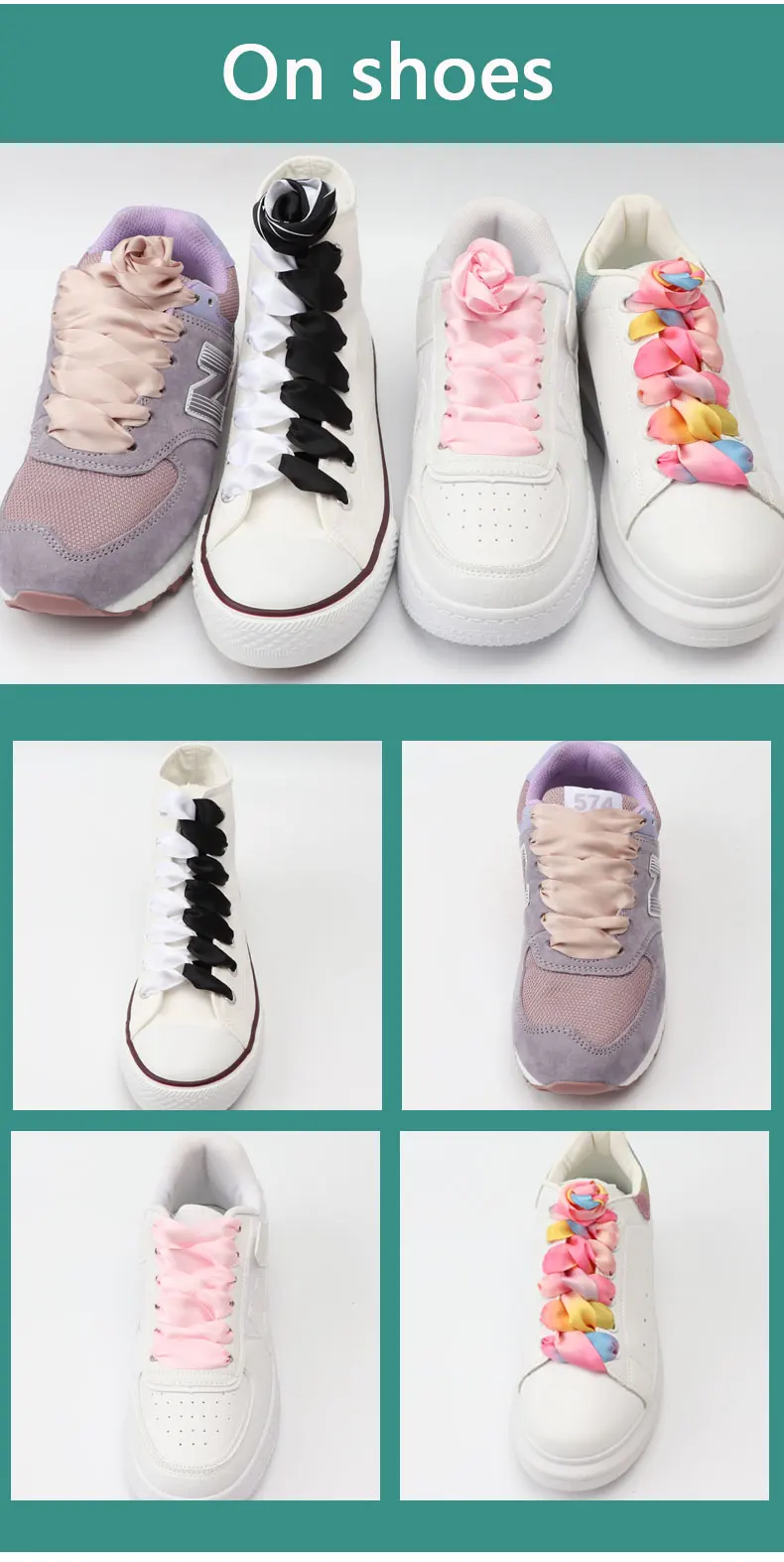 Flaches Seidenband, bunte Schnürsenkel, Candy-Farbverlauf, Satin-Schnürsenkel, Stiefel, Damen-Sneaker, Schnürsenkel, Regenbogen-Schnürsenkel, Schuhband – Detail 6