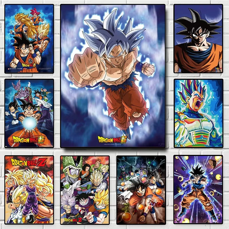Pintura en Lienzo de Anime Clásico, Pósteres de Dragon Ball Z Saiyan Goku, Impresiones Murales, Cuadros para Cuarto de Niños, Decoración de Pared para el Hogar, Regalos
