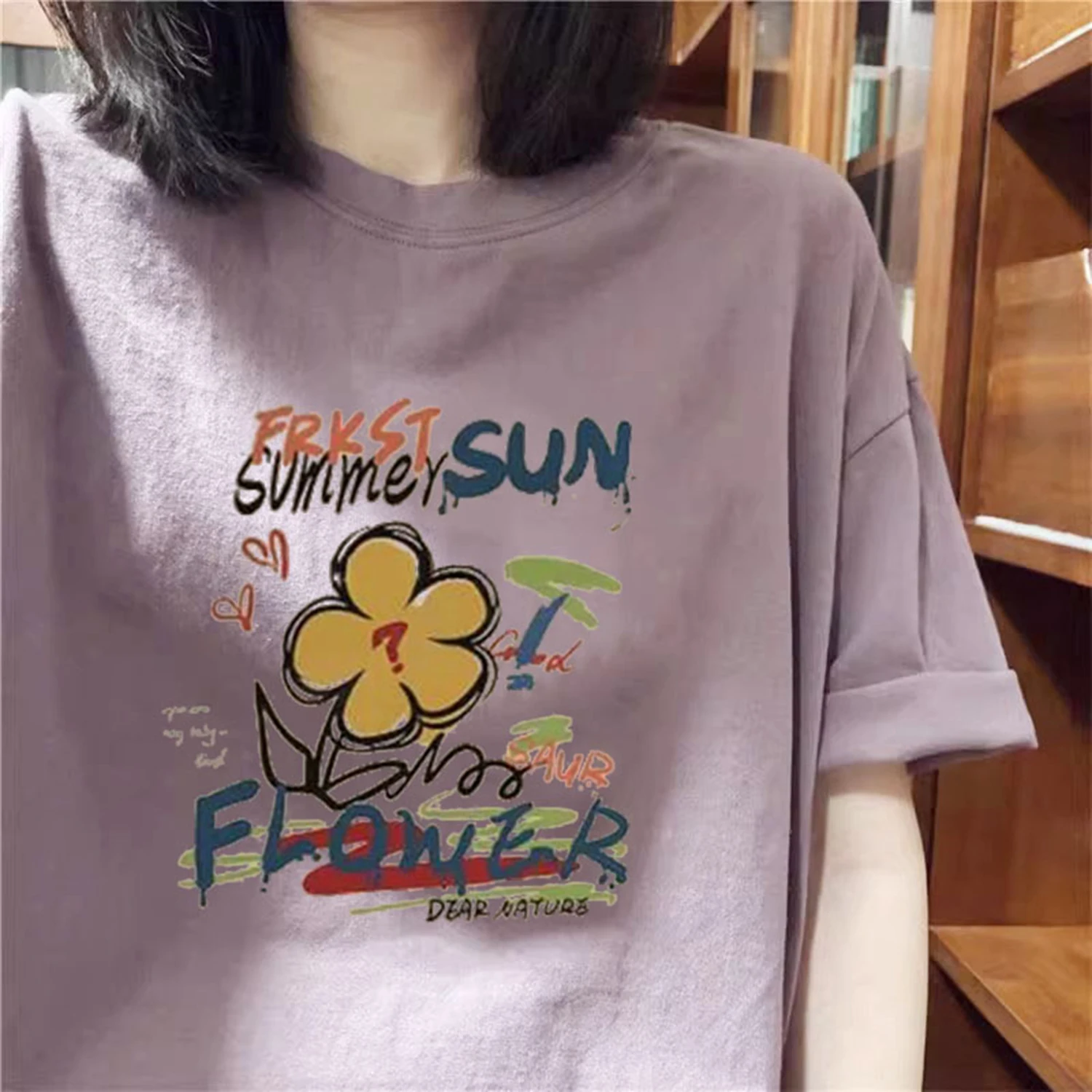 

Loose Fit Pure Cotton ort Sve T-irt ex Summer Casual Wear Printed round Ne Regular Length Faionable Cool Sle