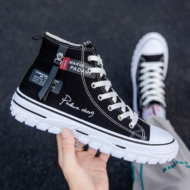 

2025 New Men's Sneakers Breathable High Top Canvas Shoes for Men Korean Version Fashion Men's Casual Shoes Platform Tennis Shoes