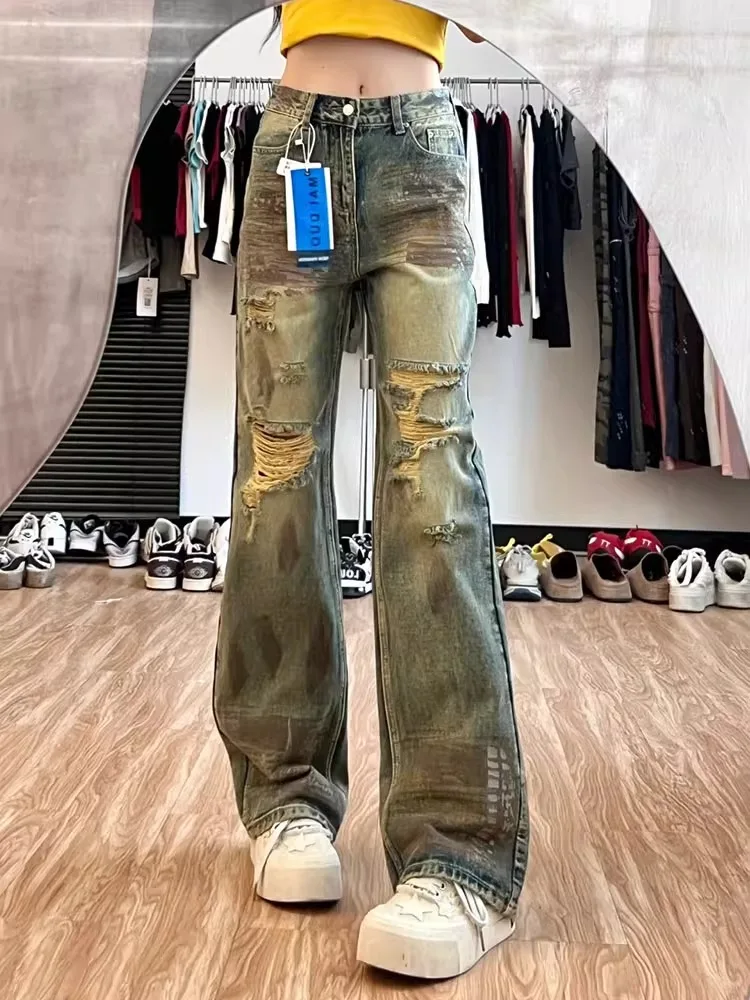 

Retro American High Street Men's Loose Straight Leg Jeans Hip Hop Waed Outwear Casual Straight Tube Trousers