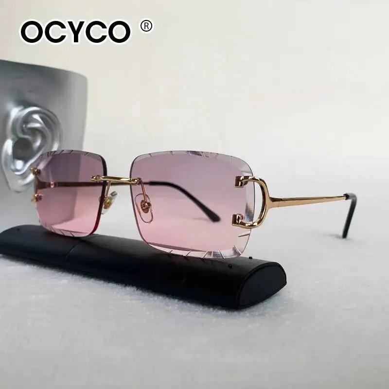 OCYCO Neue randlose quadratische Sonnenbrille für Herren, Kupfernickel, modische Punk-Sonnenbrille mit Farbverlauf, Vintage, trendige Brille mit kleinem Rahmen, UV400 – Detail 7