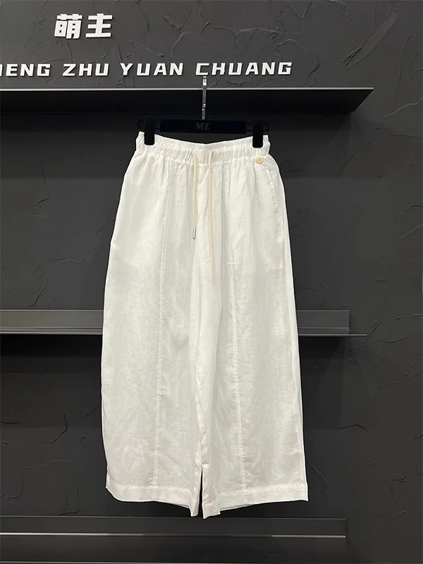 

plus Size Casual Wide Leg Pants Dstring Elastic Waist Men Women Summer Loose Straight Leg Pants Casual Trousers