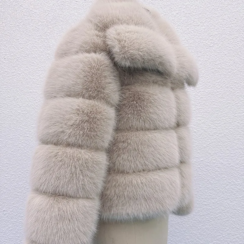 2025 abrigo de piel de zorro sintética de felpa pesada para mujer de invierno grueso cálido de piel sintética de lujo prendas de vestir exteriores chaquetas con cuello vuelto abrigos Tops