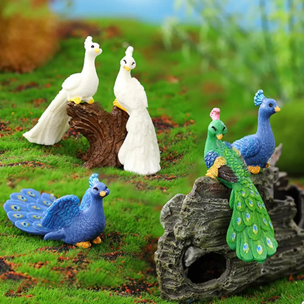 Peacock Ornament Decorative Hand-crafted Photo Props Resin Garden Micro Landscape Peacock DIY Ornament Figurine Home Decor