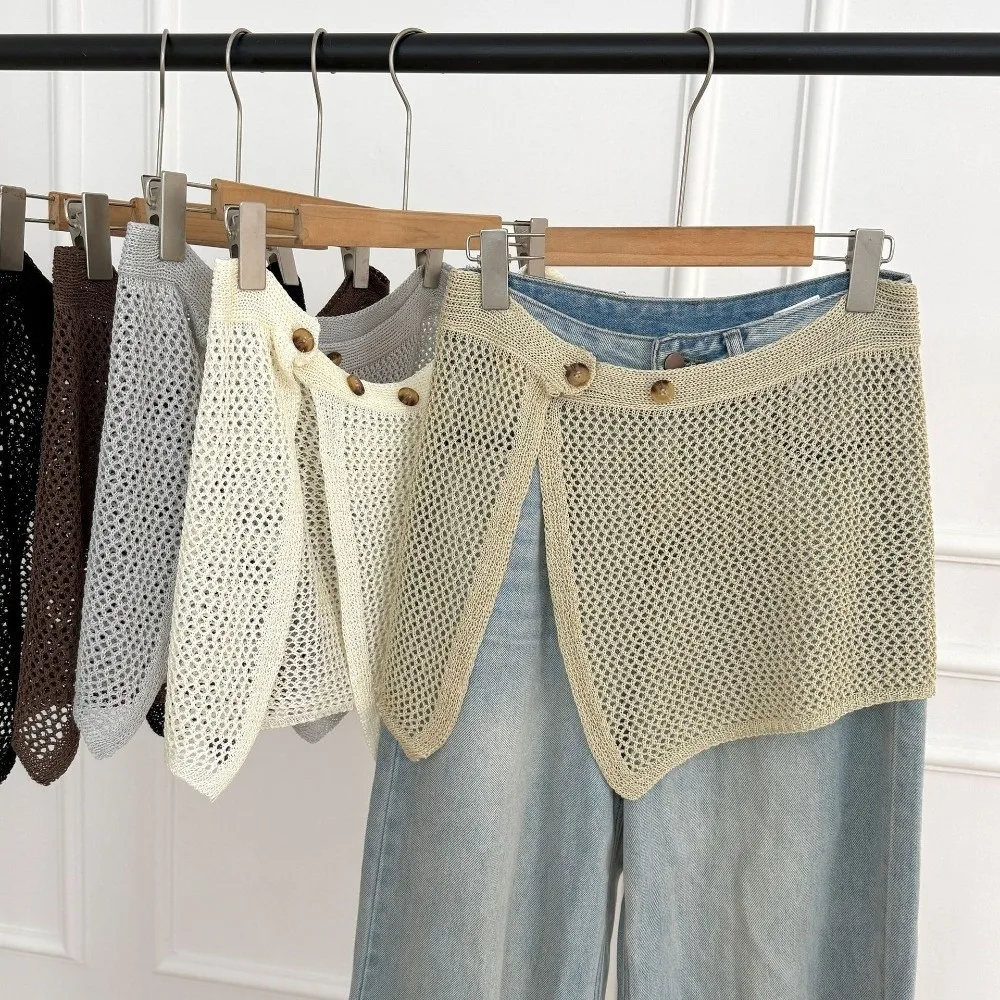

Hollow Out Crochet Hip Scarf Button Boho Knitted Shawl Waist Belt Countryside Layer Outfits Skirt Jazz Dance Costumes Accessory