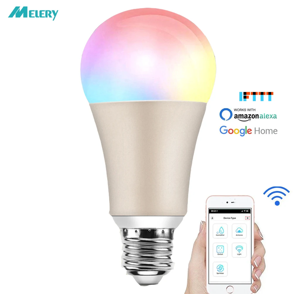 E27 WiFi Smart LED Light Bulb A60 7W Dimmable Lamps Warm White 2700K RGB Wireless Ball Bulbs Remote Control by Alexa Google Home