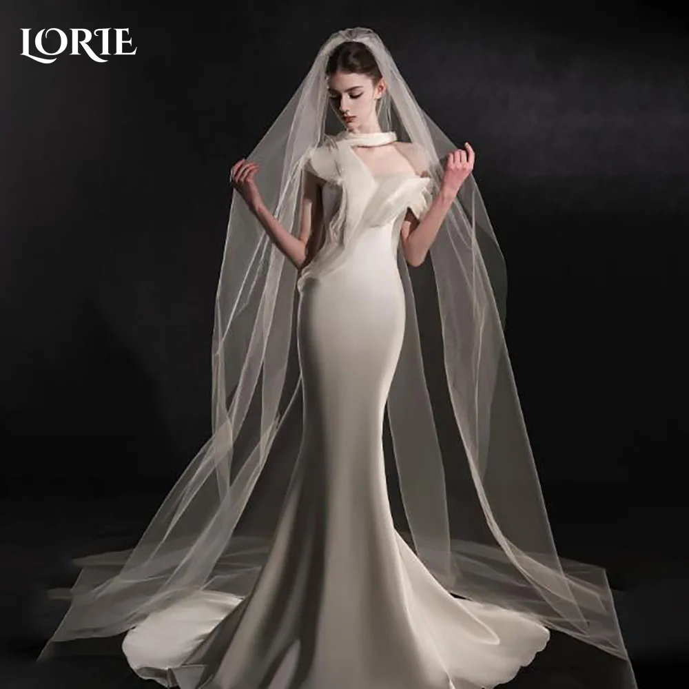 

LORIE Shiny Satin Wedding Dress Elegant Bobycon Mermaid Bride Gowns Customized Bride Dress Off Shoulder Bride vestidos de novia
