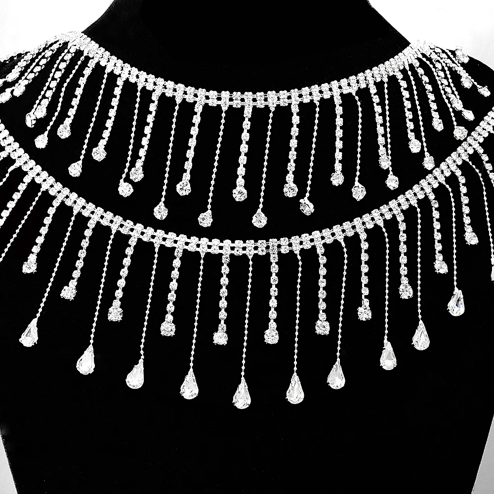 1 yard ab colored shiny rhinestone fringe decoration Glass bead chain fringe applique sewn dress Wedding boots dress bag pendant