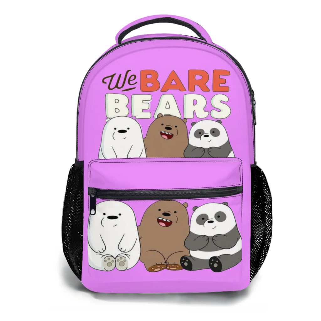 We Bare Bear กระเป๋าเป้สะพายหลังสำหรับผู้หญิง, กระเป๋าเป้สะพายหลังสำหรับนักศึกษากันน้ำได้ความจุสูงเด็กแบบแฟชั่นทันสมัยท่องเที่ยวของเด็กผู้หญิงกระเป๋านักเรียนลายน่ารักแล็ปท็อป