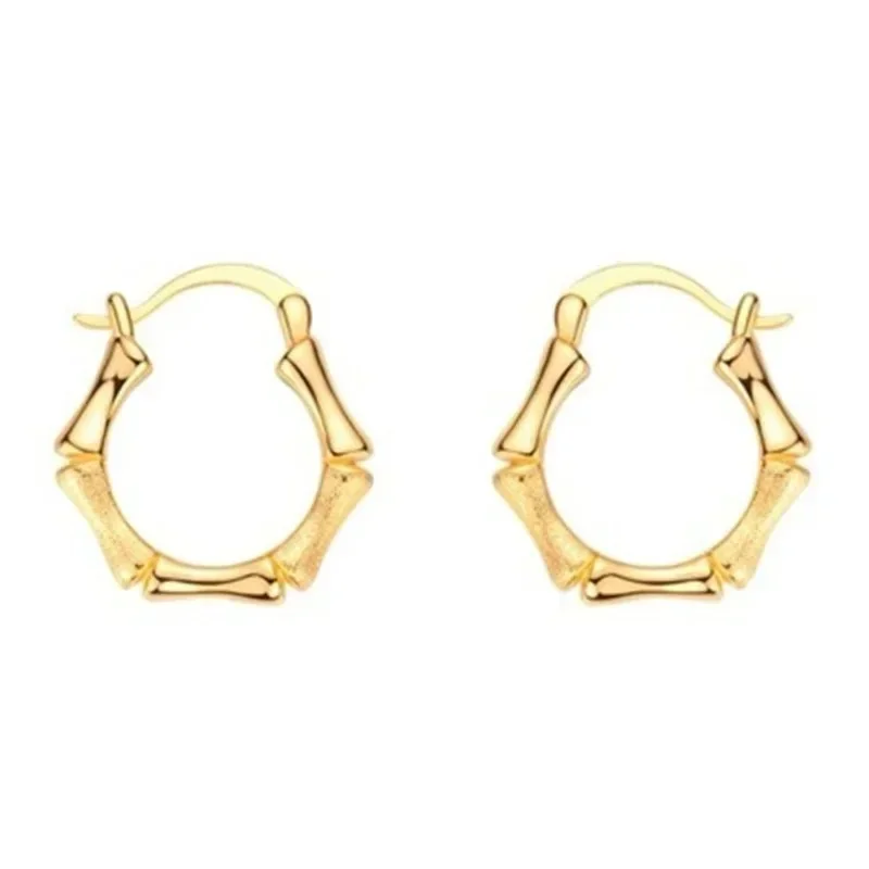 Eldorado Gold   Eldorado Gold 2025 2025 2025 Trendy AU750 18K Gold Sand-blasted Bamboo Earrings, Chic Jewelry For Stylish Women